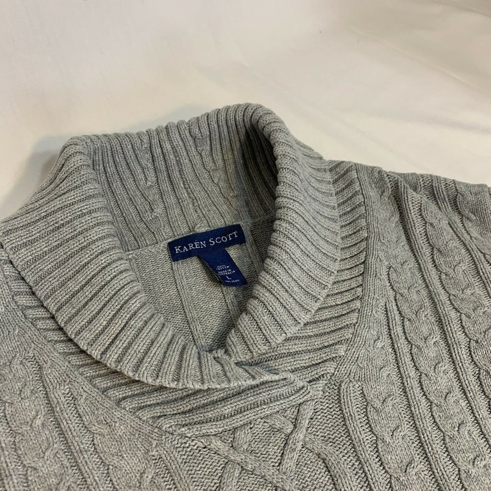 KAREN SCOTT Women Gray Knit Sweater (Size Large) SHAWL-COLLAR - Picture 6 of 7